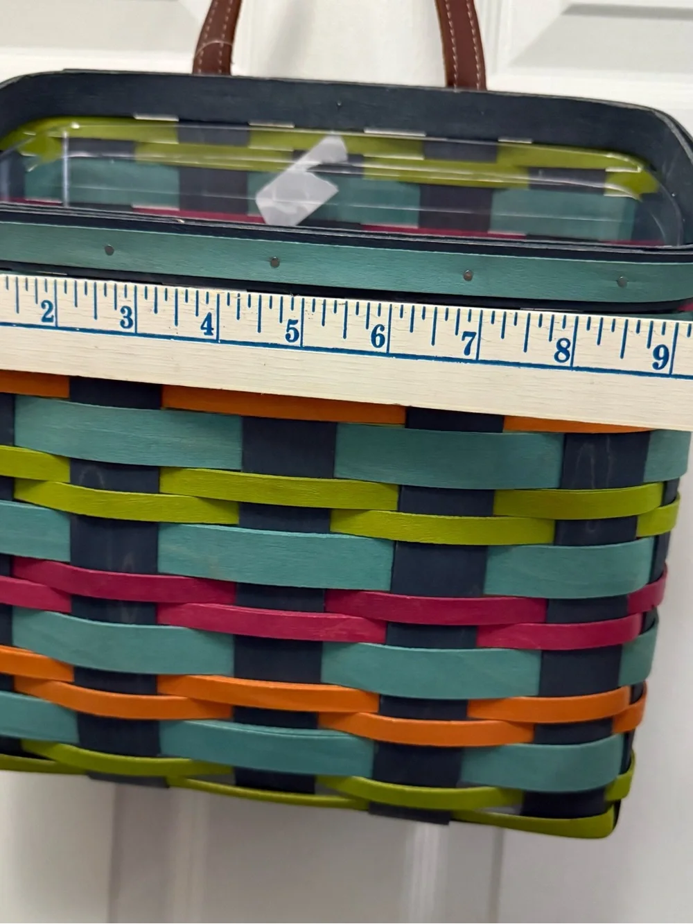 Longaberger Multicolor Woven Basket Tote - Teal, Orange, Lime & Magenta